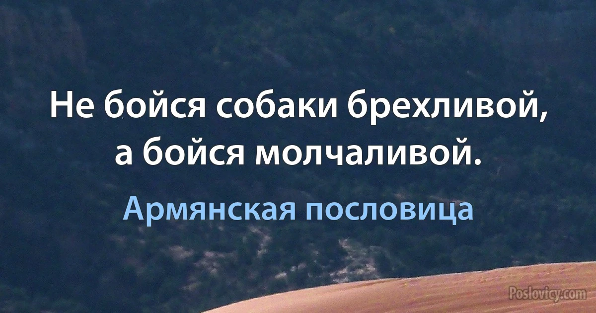 Не бойся собаки брехливой, а бойся молчаливой. (Армянская пословица)