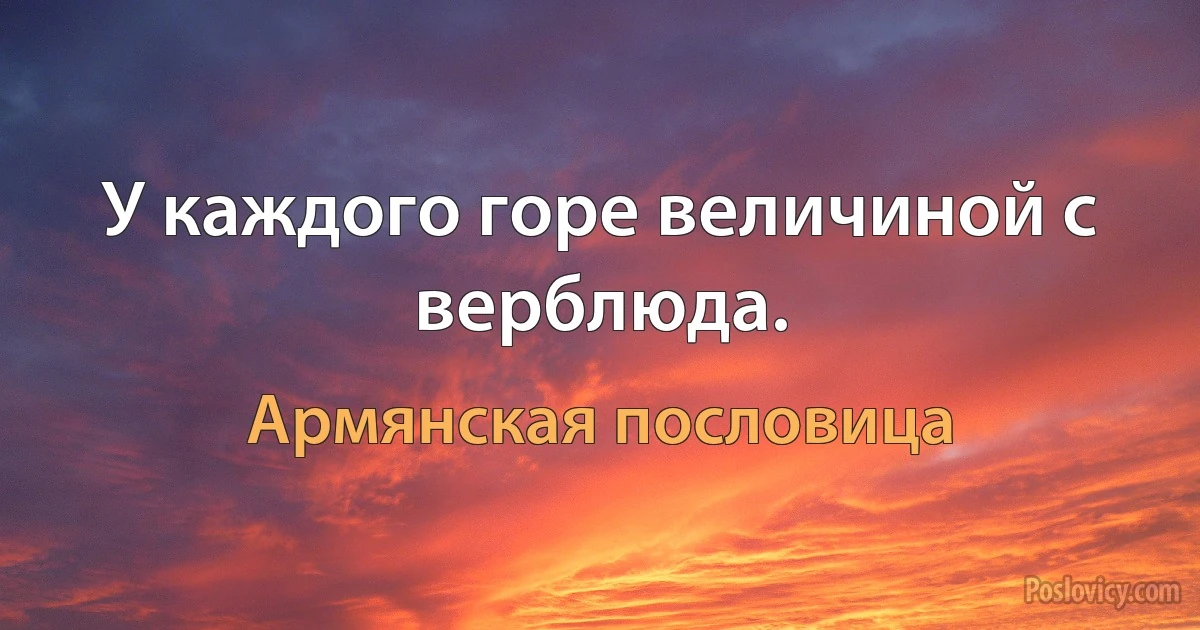 У каждого горе величиной с верблюда. (Армянская пословица)