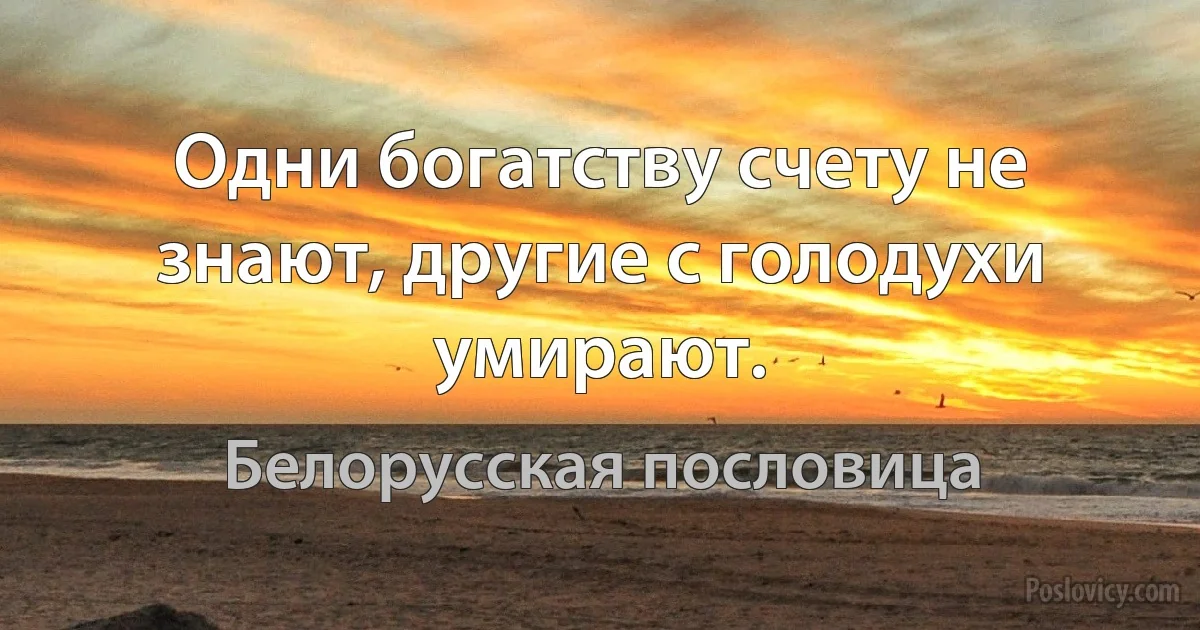 Одни богатству счету не знают, другие с голодухи умирают. (Белорусская пословица)