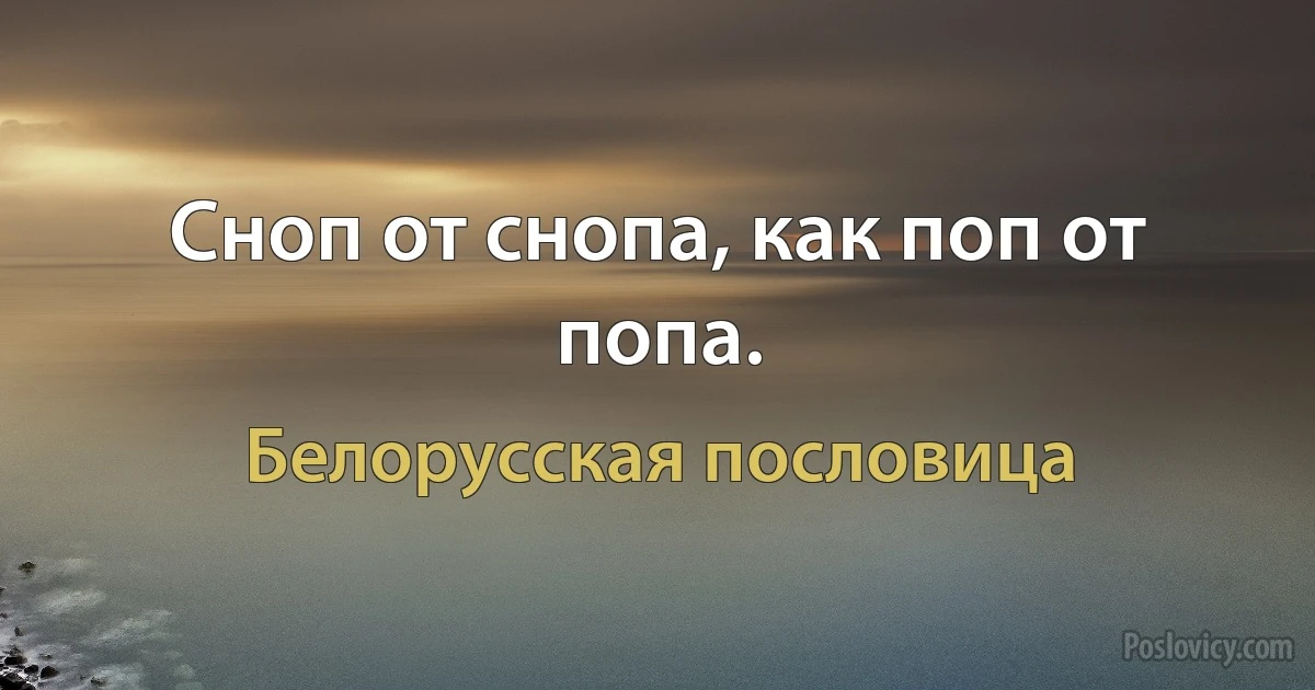 Сноп от снопа, как поп от попа. (Белорусская пословица)