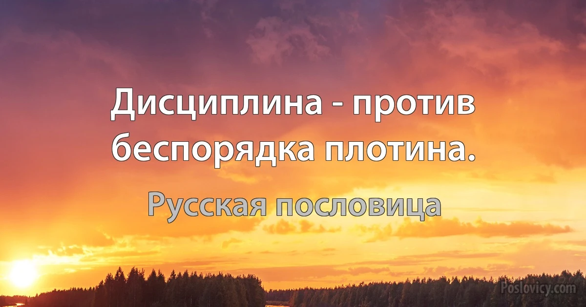 Дисциплина - против беспорядка плотина. (Русская пословица)