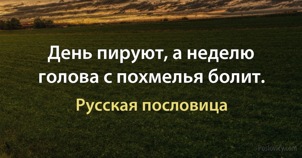 День пируют, а неделю голова с похмелья болит. (Русская пословица)