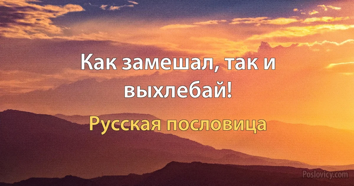 Как замешал, так и выхлебай! (Русская пословица)