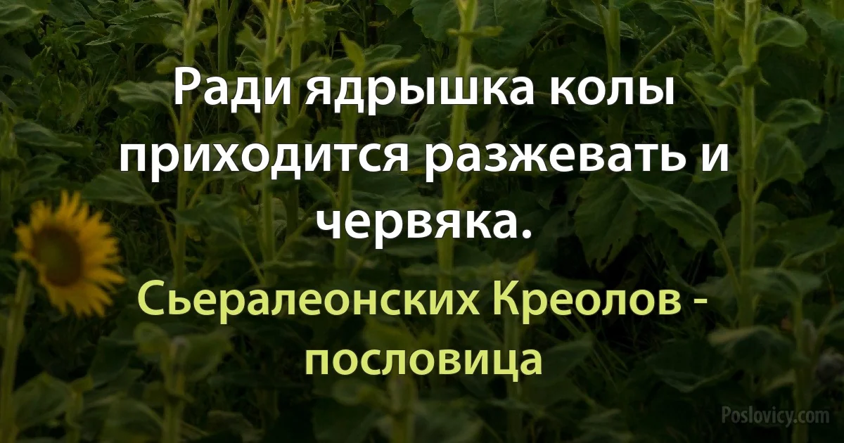 Ради ядрышка колы приходится разжевать и червяка. (Сьералеонских Креолов - пословица)