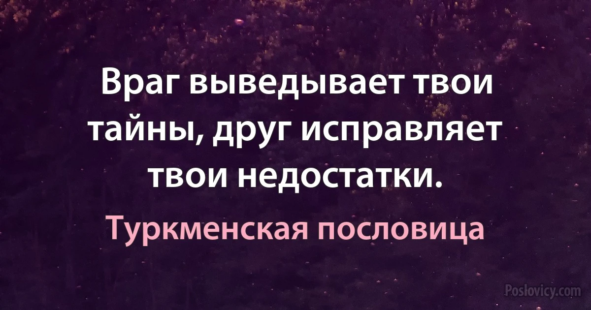 Враг выведывает твои тайны, друг исправляет твои недостатки. (Туркменская пословица)