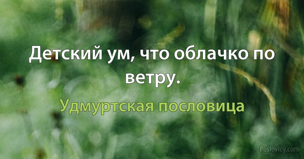 Детский ум, что облачко по ветру. (Удмуртская пословица)