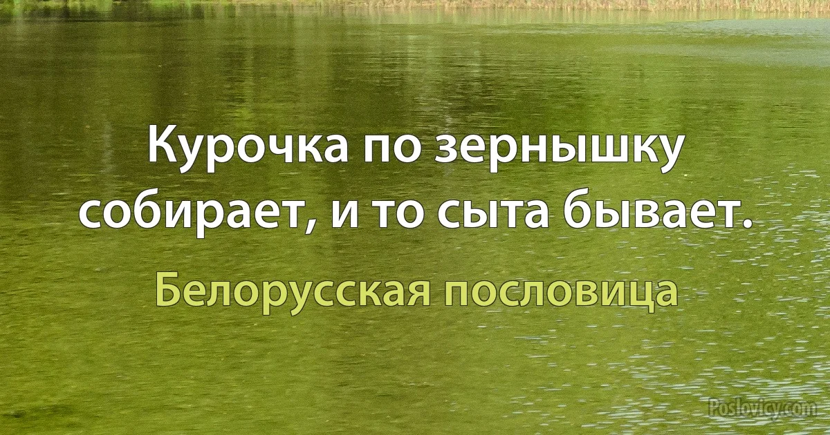 Курочка по зернышку собирает, и то сыта бывает. (Белорусская пословица)