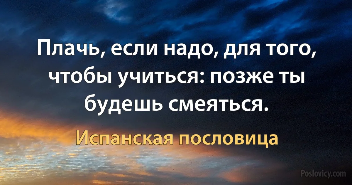 Плачь, если надо, для того, чтобы учиться: позже ты будешь смеяться. (Испанская пословица)