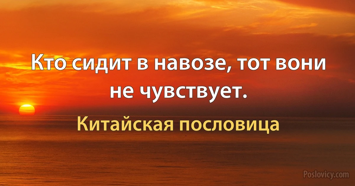 Кто сидит в навозе, тот вони не чувствует. (Китайская пословица)