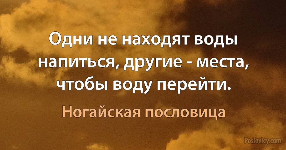 Одни не находят воды напиться, другие - места, чтобы воду перейти. (Ногайская пословица)