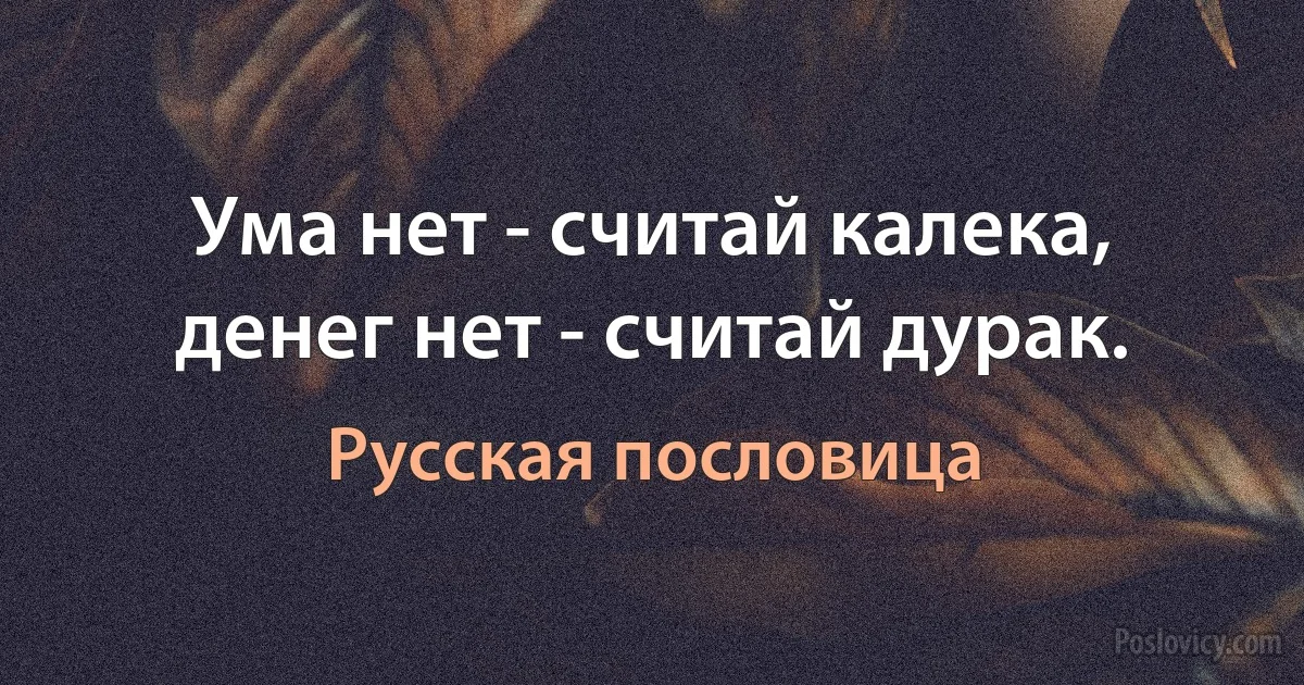 Ума нет - считай калека, денег нет - считай дурак. (Русская пословица)