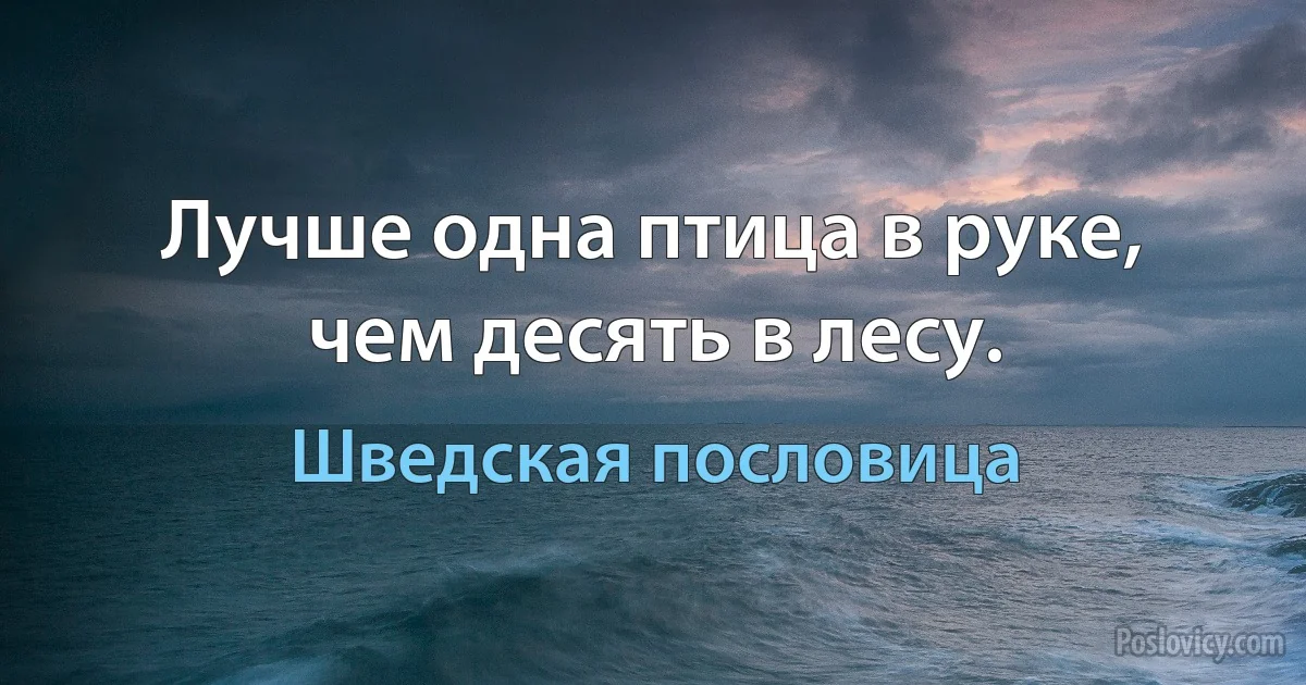 Лучше одна птица в руке, чем десять в лесу. (Шведская пословица)