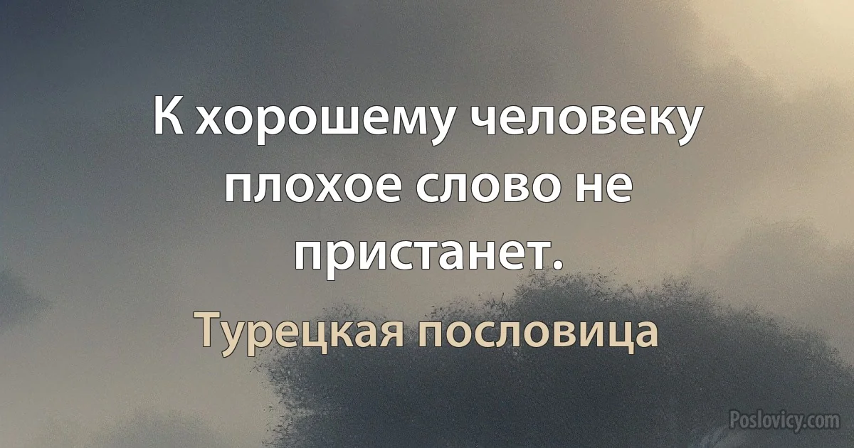 К хорошему человеку плохое слово не пристанет. (Турецкая пословица)