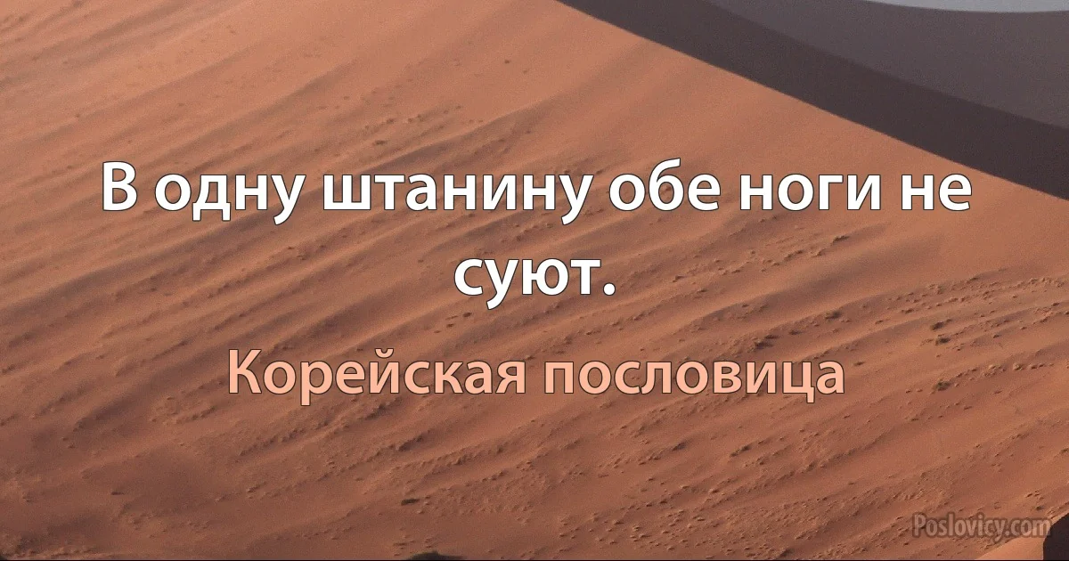 В одну штанину обе ноги не суют. (Корейская пословица)