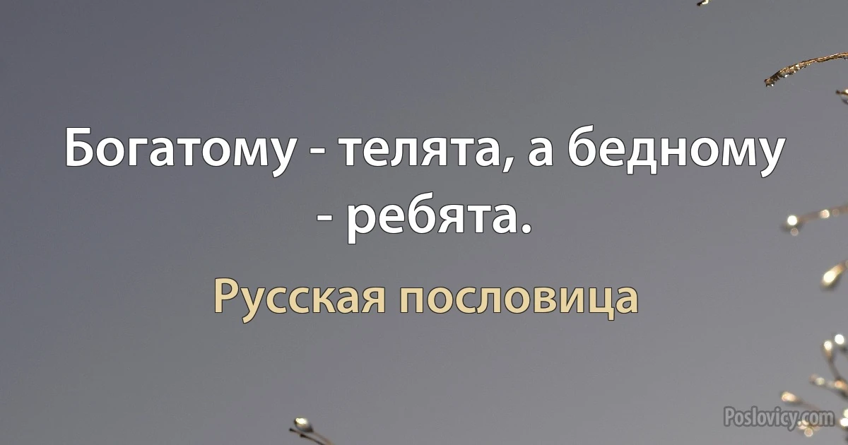 Богатому - телята, а бедному - ребята. (Русская пословица)