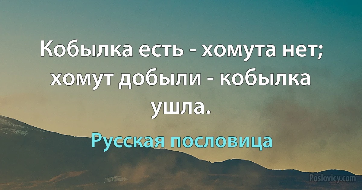 Кобылка есть - хомута нет; хомут добыли - кобылка ушла. (Русская пословица)