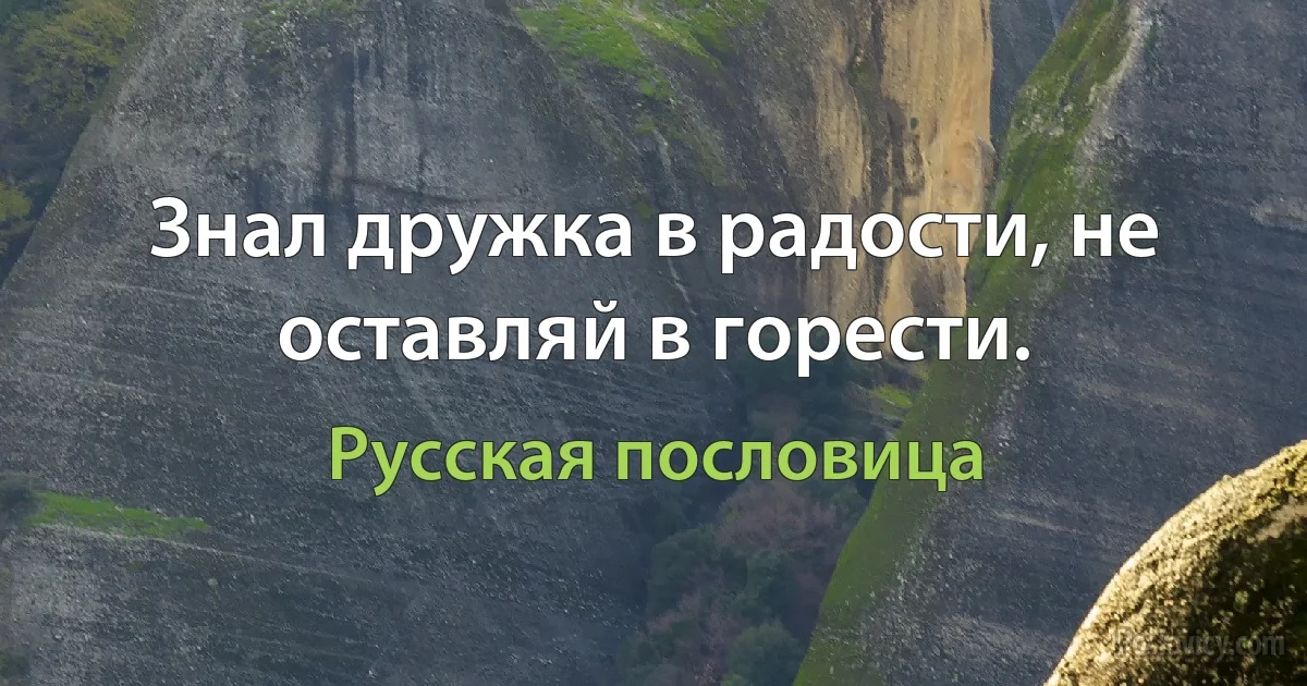 Знал дружка в радости, не оставляй в горести. (Русская пословица)