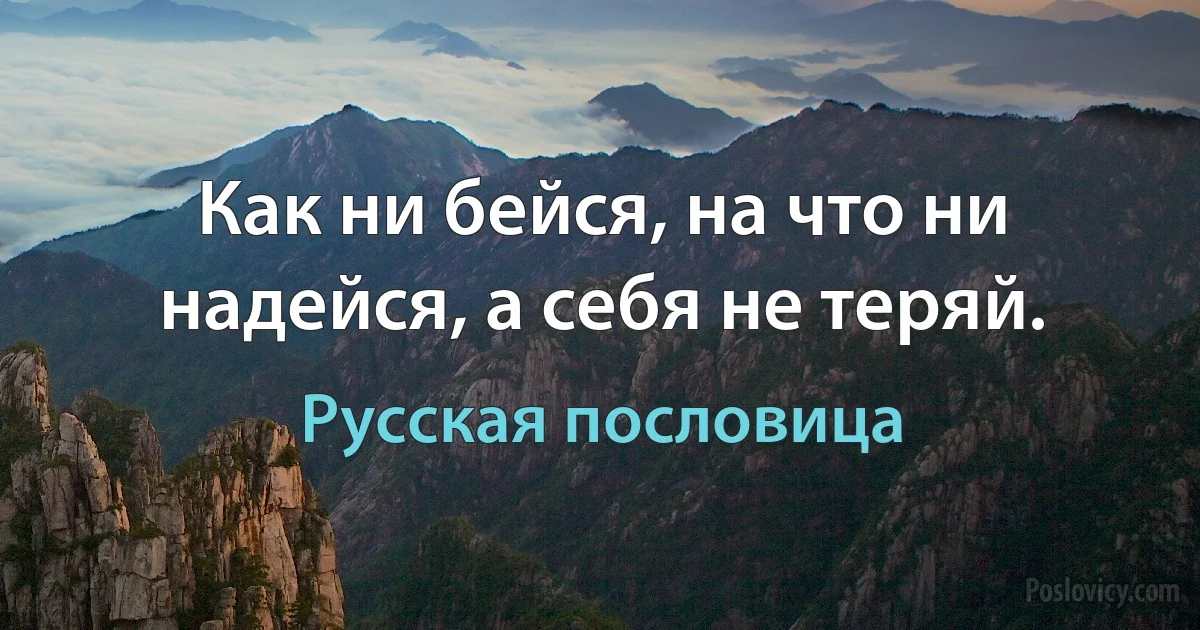 Как ни бейся, на что ни надейся, а себя не теряй. (Русская пословица)