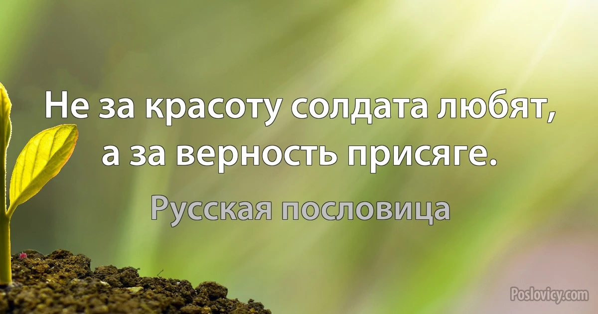 Не за красоту солдата любят, а за верность присяге. (Русская пословица)