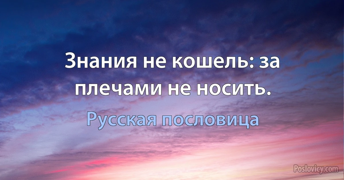 Знания не кошель: за плечами не носить. (Русская пословица)