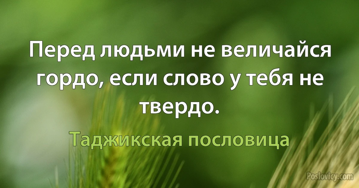 Перед людьми не величайся гордо, если слово у тебя не твердо. (Таджикская пословица)