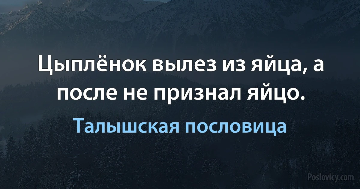 Цыплёнок вылез из яйца, а после не признал яйцо. (Талышская пословица)