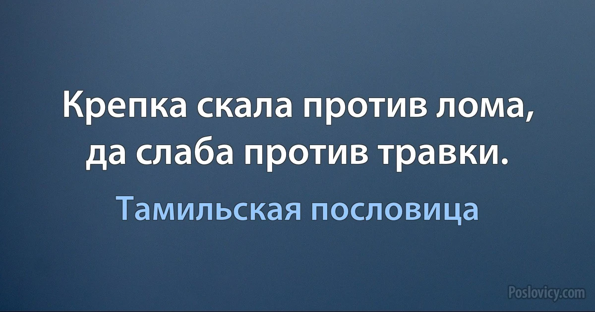 Крепка скала против лома, да слаба против травки. (Тамильская пословица)