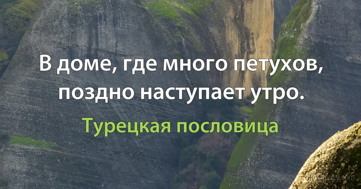 В доме, где много петухов, поздно наступает утро. (Турецкая пословица)