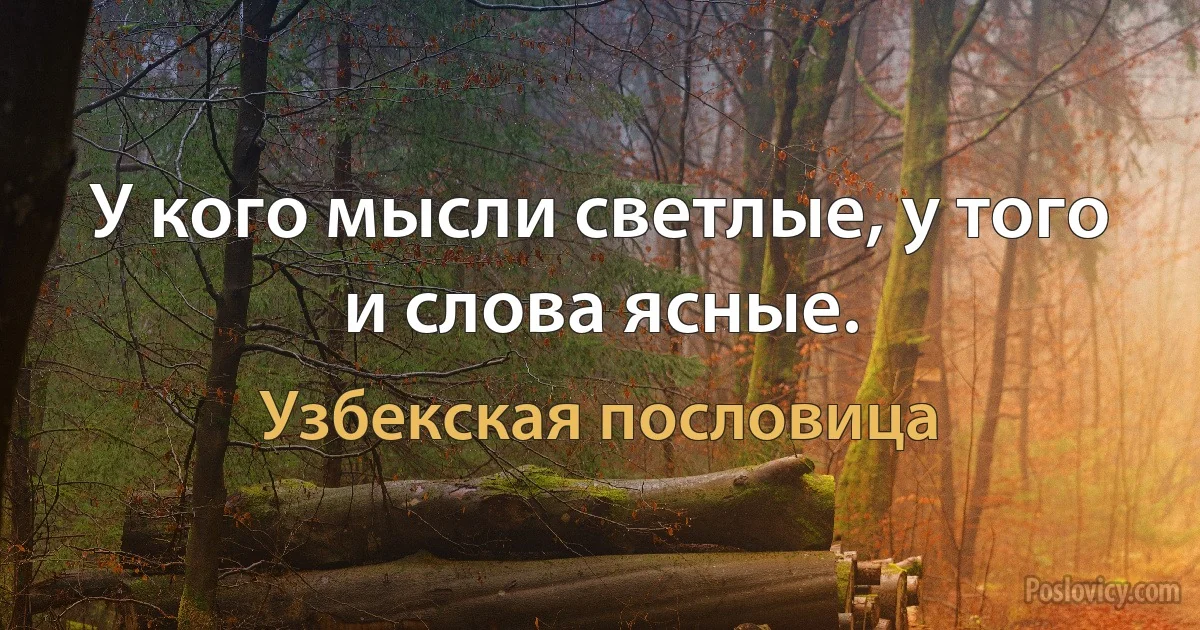 У кого мысли светлые, у того и слова ясные. (Узбекская пословица)