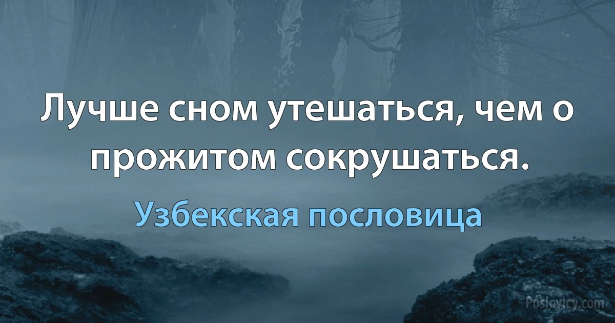 Лучше сном утешаться, чем о прожитом сокрушаться. (Узбекская пословица)