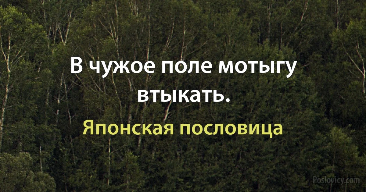 В чужое поле мотыгу втыкать. (Японская пословица)