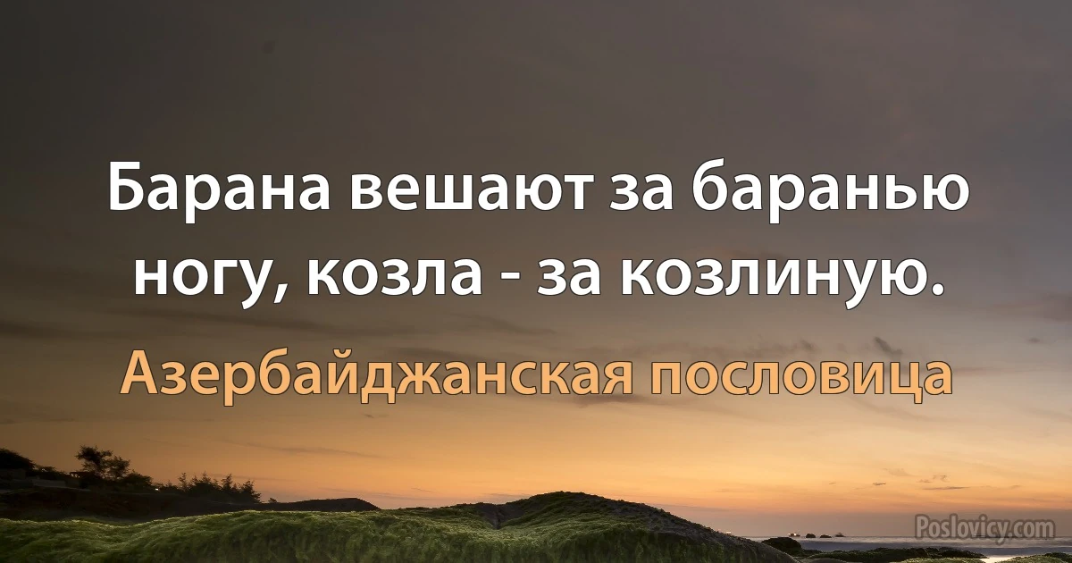 Барана вешают за баранью ногу, козла - за козлиную. (Азербайджанская пословица)