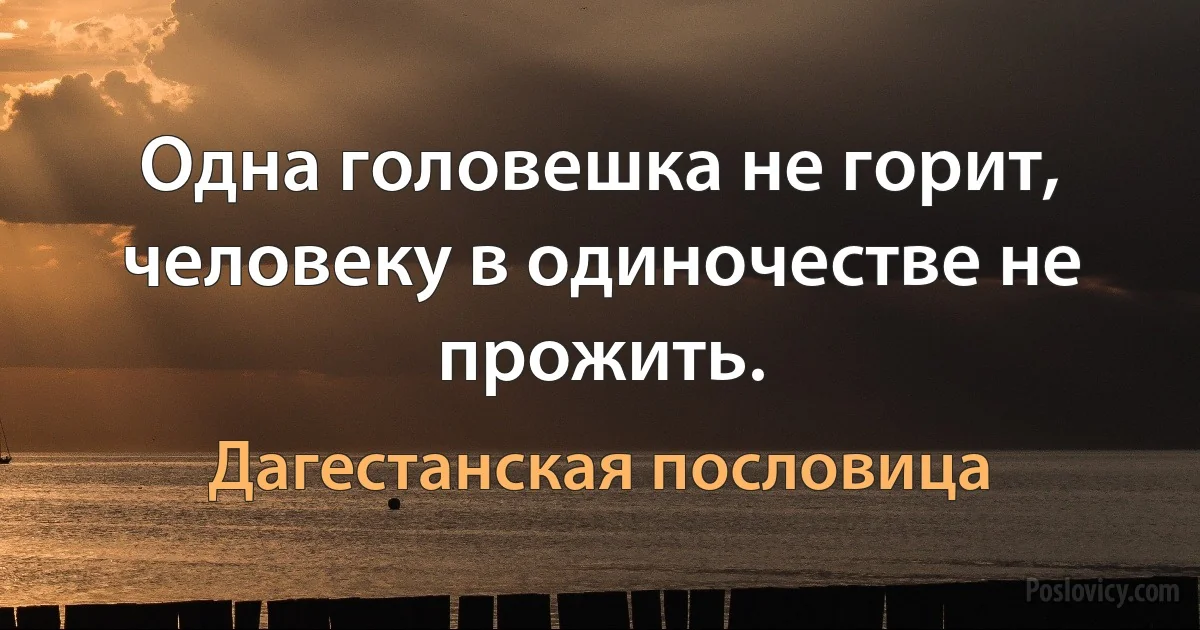 Одна головешка не горит, человеку в одиночестве не прожить. (Дагестанская пословица)