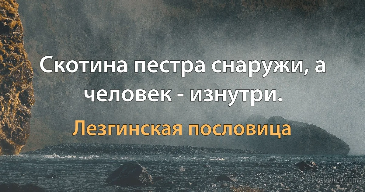 Скотина пестра снаружи, а человек - изнутри. (Лезгинская пословица)