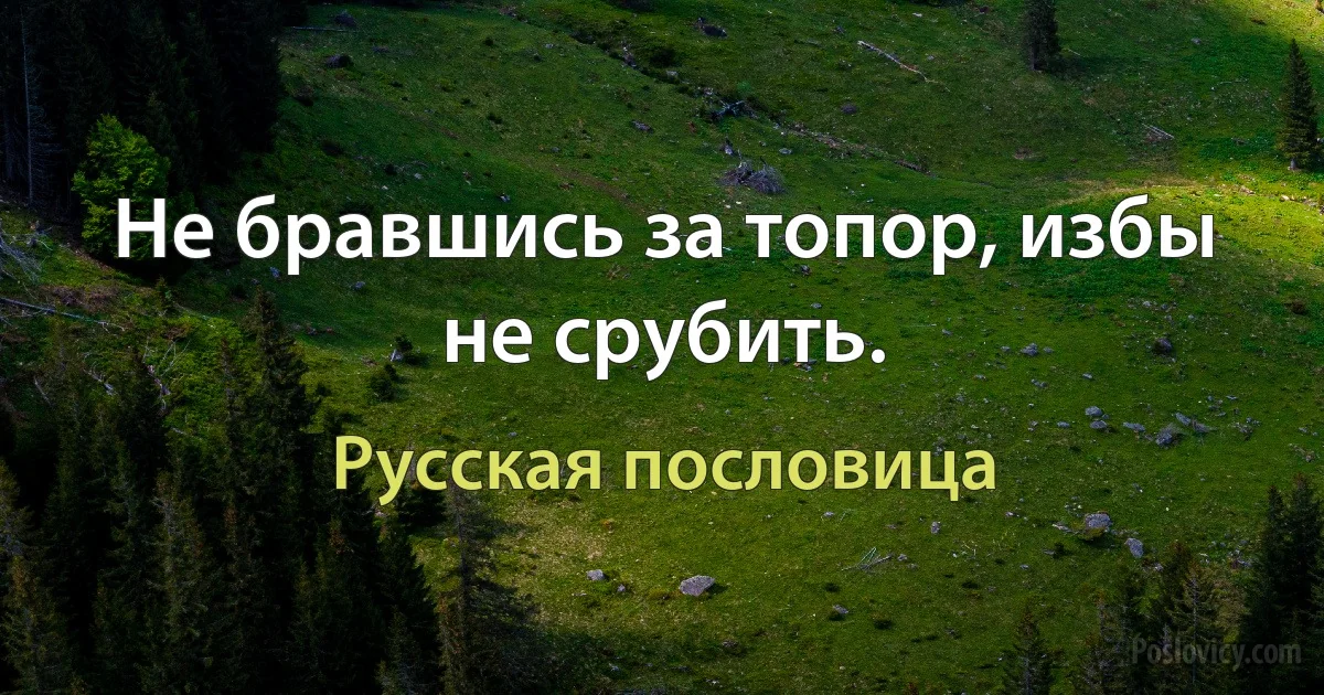 Не бравшись за топор, избы не срубить. (Русская пословица)