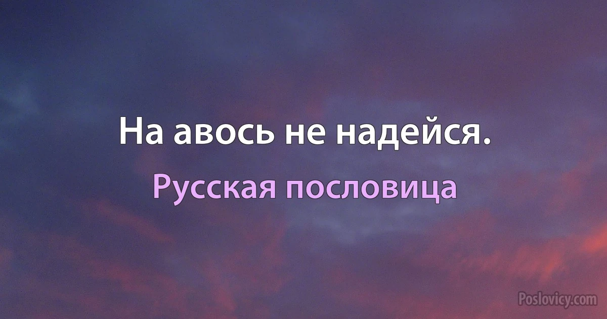 На авось не надейся. (Русская пословица)