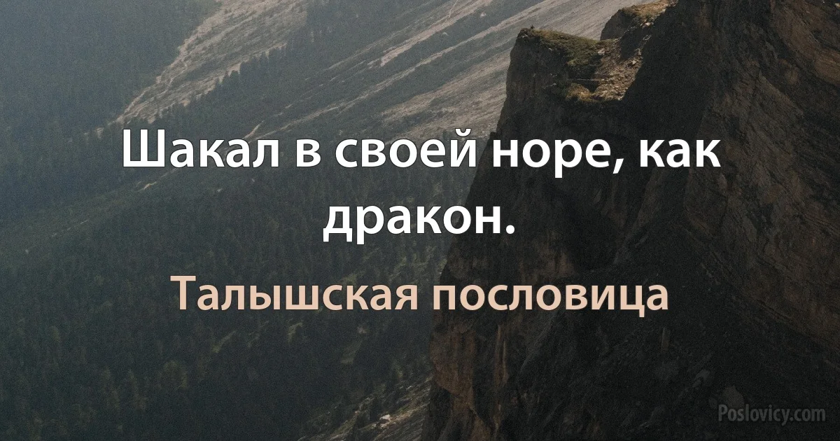 Шакал в своей норе, как дракон. (Талышская пословица)