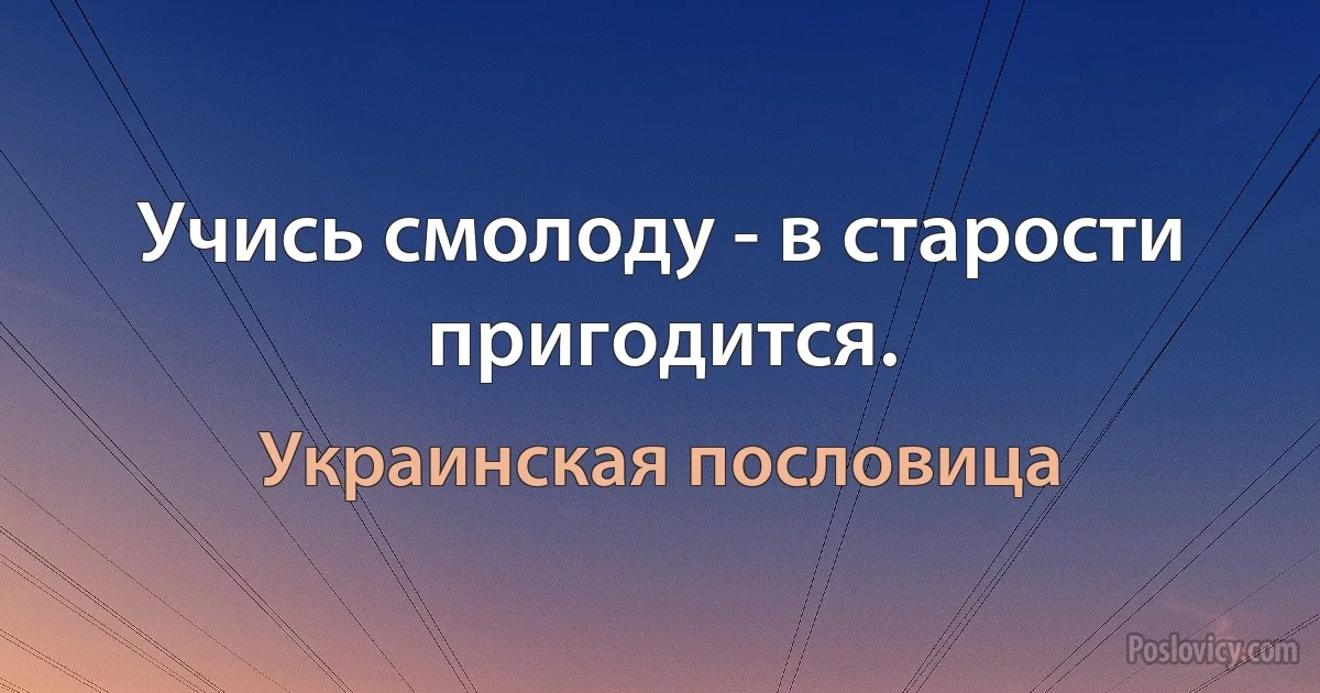 Учись смолоду - в старости пригодится. (Украинская пословица)