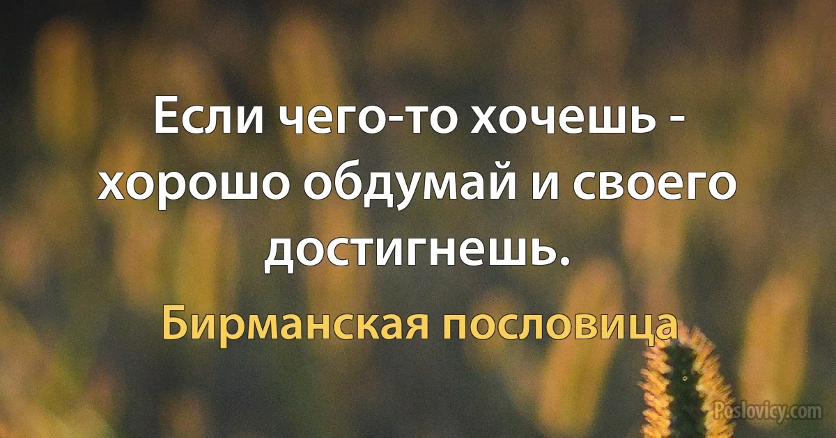 Если чего-то хочешь - хорошо обдумай и своего достигнешь. (Бирманская пословица)