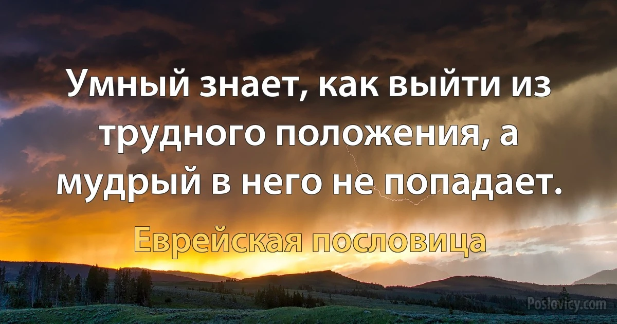 Умный знает, как выйти из трудного положения, а мудрый в него не попадает. (Еврейская пословица)