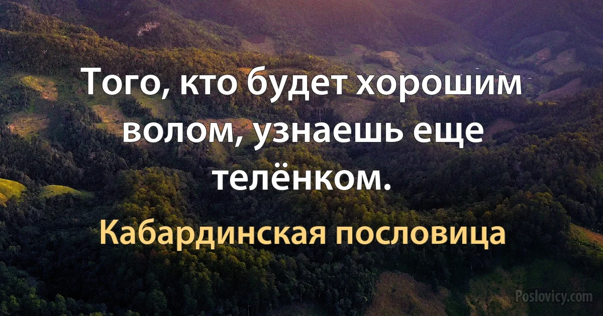 Того, кто будет хорошим волом, узнаешь еще телёнком. (Кабардинская пословица)