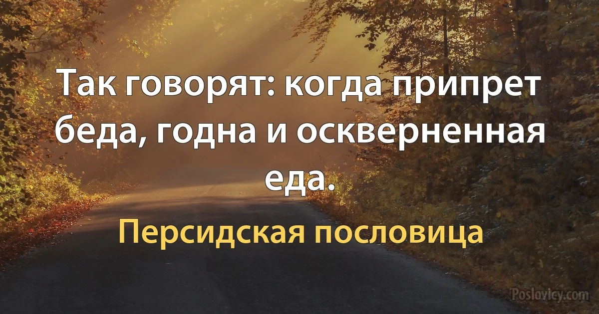 Так говорят: когда припрет беда, годна и оскверненная еда. (Персидская пословица)