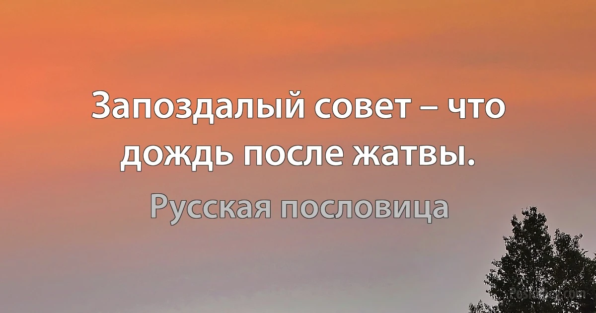 Запоздалый совет – что дождь после жатвы. (Русская пословица)