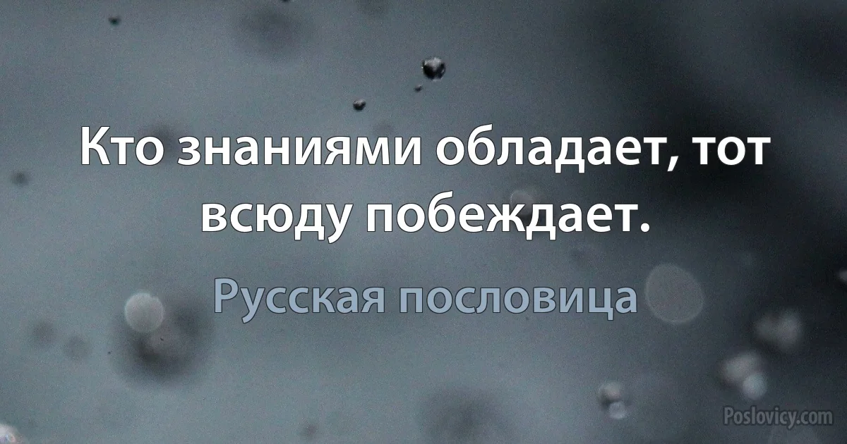 Кто знаниями обладает, тот всюду побеждает. (Русская пословица)