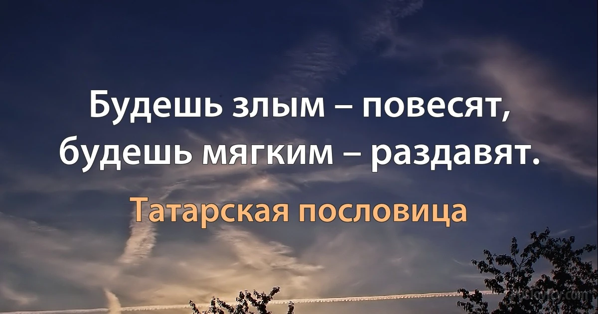 Будешь злым – повесят, будешь мягким – раздавят. (Татарская пословица)