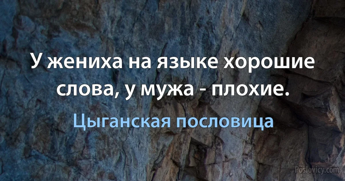 У жениха на языке хорошие слова, у мужа - плохие. (Цыганская пословица)