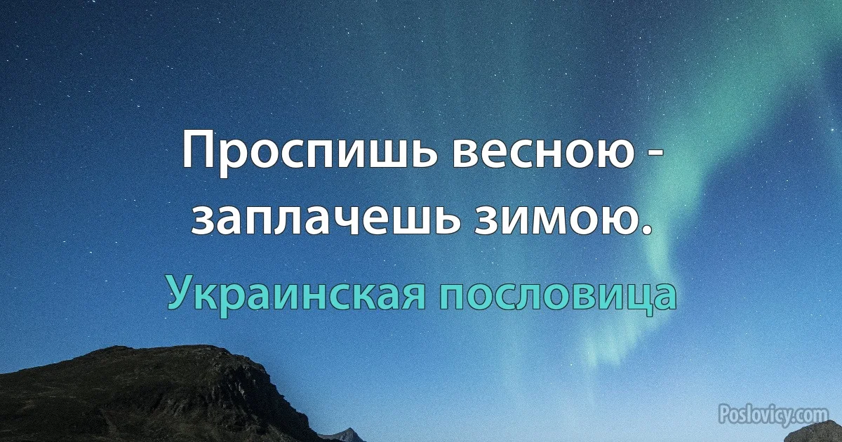 Проспишь весною - заплачешь зимою. (Украинская пословица)