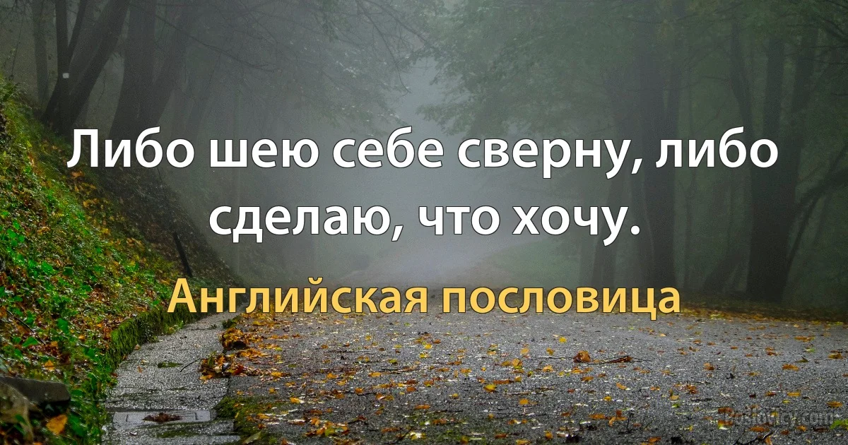 Либо шею себе сверну, либо сделаю, что хочу. (Английская пословица)