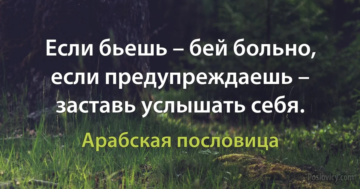 Если бьешь – бей больно, если предупреждаешь – заставь услышать себя. (Арабская пословица)