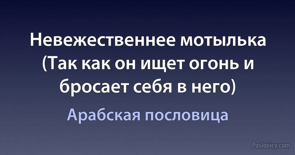 Невежественнее мотылька (Так как он ищет огонь и бросает себя в него) (Арабская пословица)